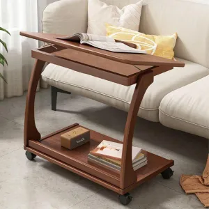 C Shaped Couch Table, Side Table with 360° Rotating Wheels, 45° Adjustable Tiltable End Table for Sofa Laptop (Walnut, 23.6 * 15.7 * 24.8in)