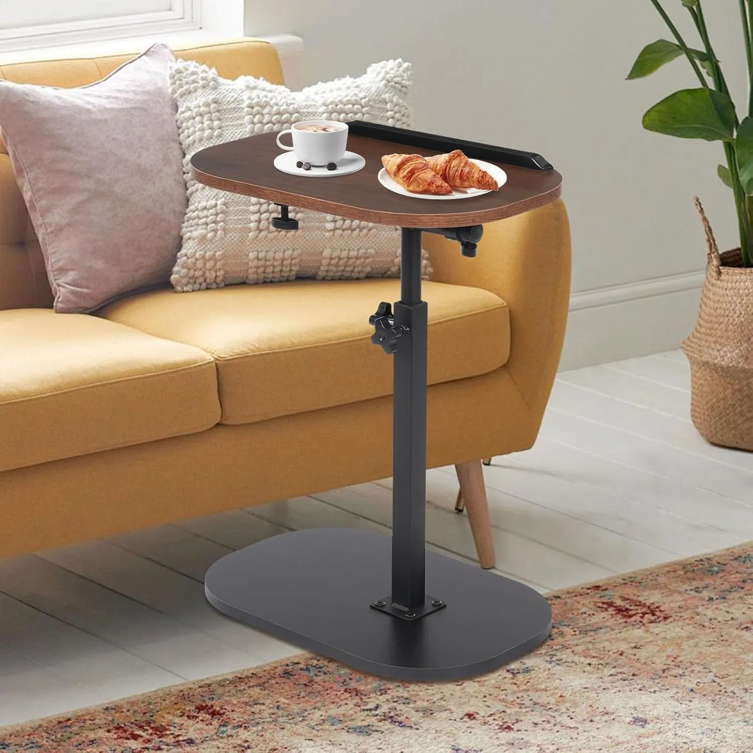 C Shaped End Table Adjustable Height, 360° Swivel & 320° Flip Tiltable Panel TV Tray Table, Sofa Side Table Couch Tables, Eating Coffee Laptop Desk for Home Living Room Office Bedroom (Walnut Color)