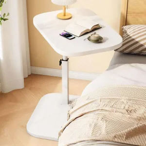 C Shaped End Table, Adjustable Height Couch Side Table, Horizontal 360°Swivel Small Couch Side Tables That Slide Under, C Shaped End Table TV Tray Table for Couch (White)