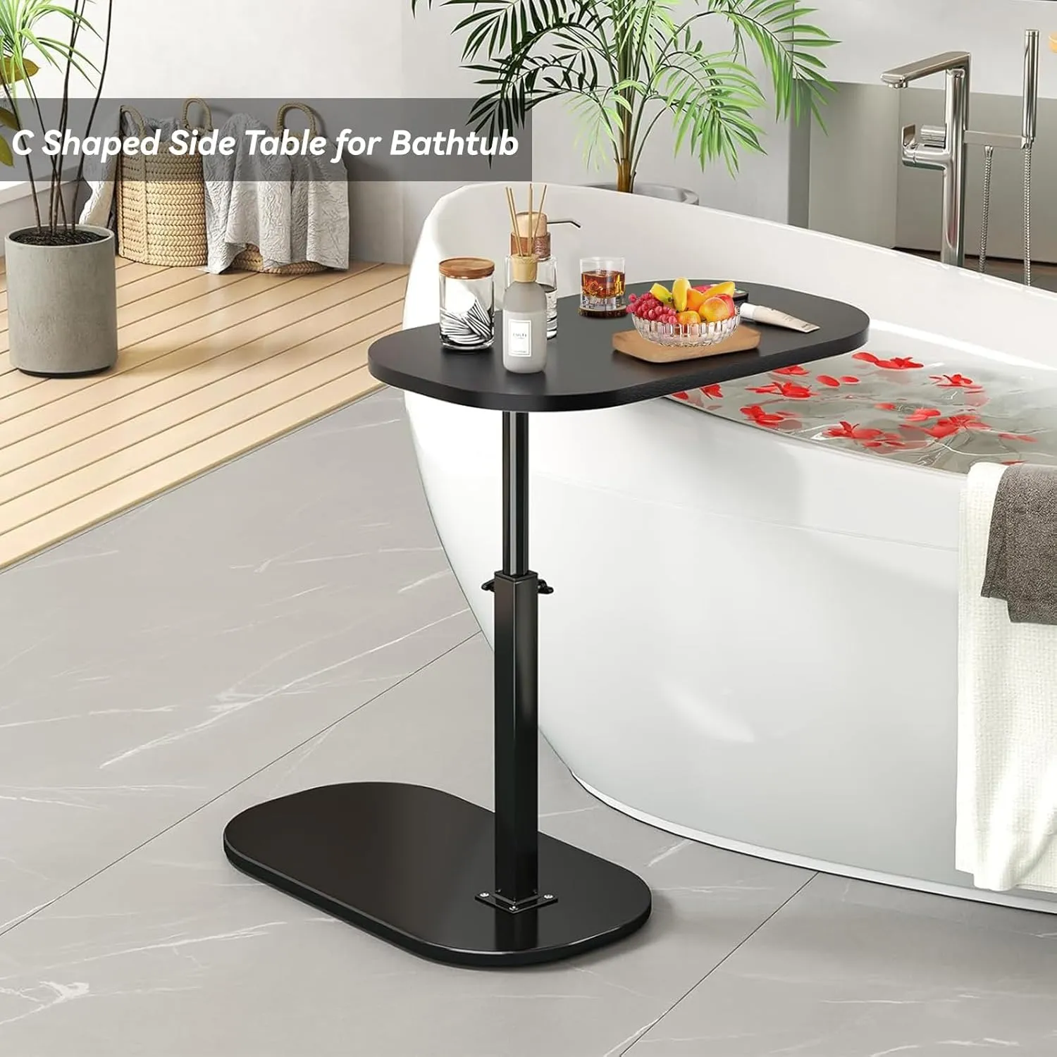 C Shaped End Table, Adjustable Height Couch Side Table, Horizontal 360°Swivel Small Couch Side Tables That Slide Under, C Shaped End Table TV Tray Table for Couch (White)