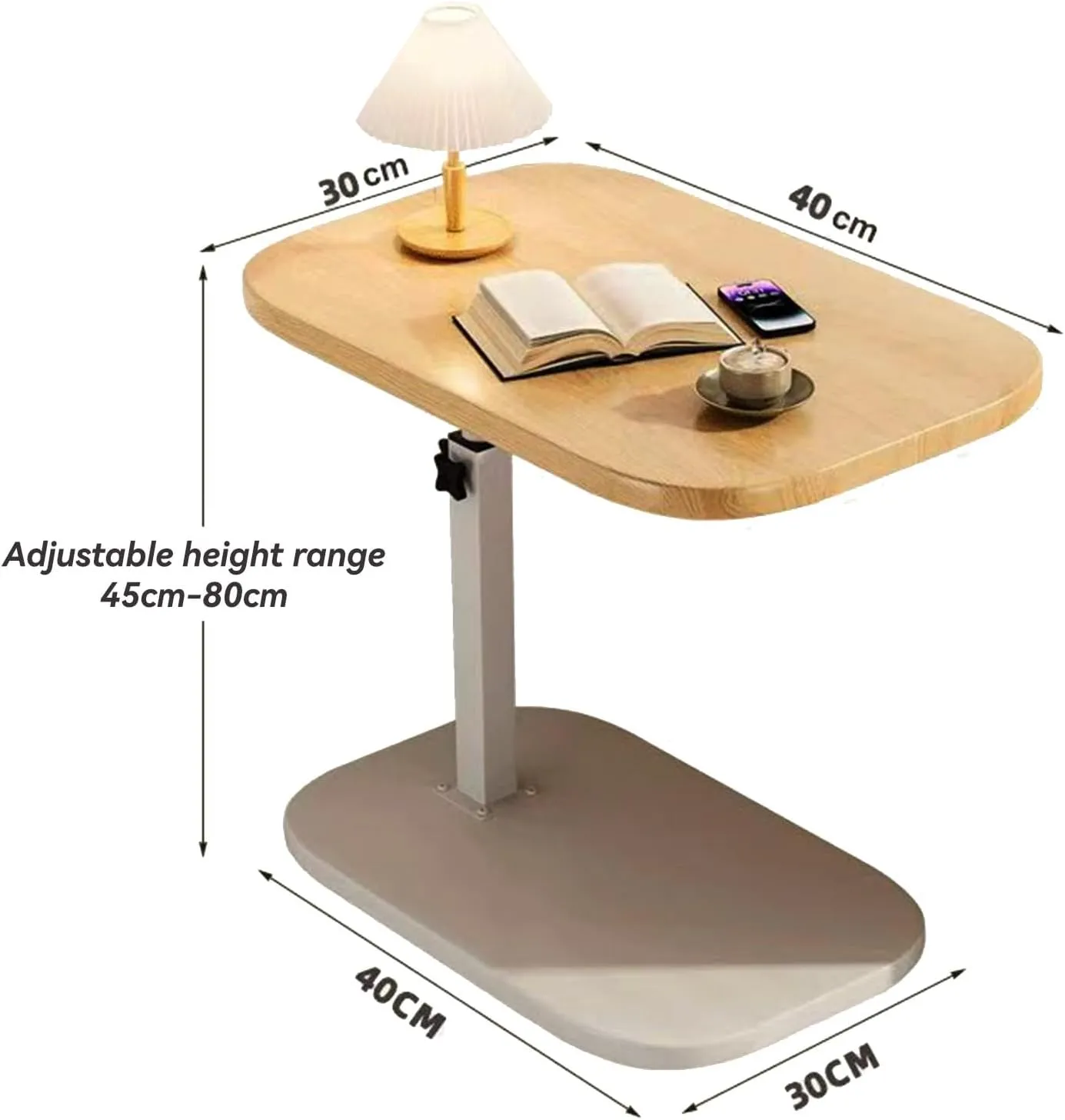 C Shaped End Table, Adjustable Height Couch Side Table, Horizontal 360°Swivel Small Couch Side Tables That Slide Under, C Shaped End Table TV Tray Table for Couch (White)