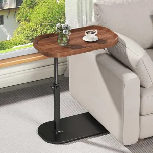C Shaped End Table Adjustable Height,360° Swivel Tv Tray,Couch Tables That Slide Under,TV Tray Table,Side Table for Couch,Walnut