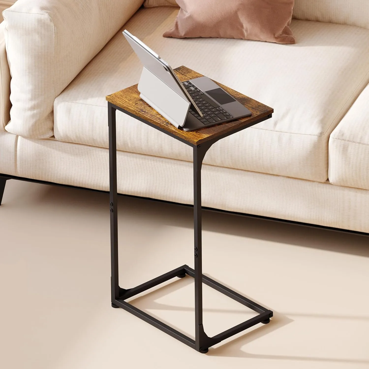 C Shaped End Table for Couch, Small Bedside Table, C Table for Sofa, Narrow Small Side Table for Living Room