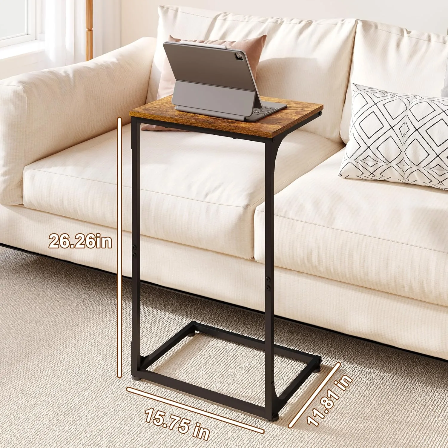 C Shaped End Table for Couch, Small Bedside Table, C Table for Sofa, Narrow Small Side Table for Living Room
