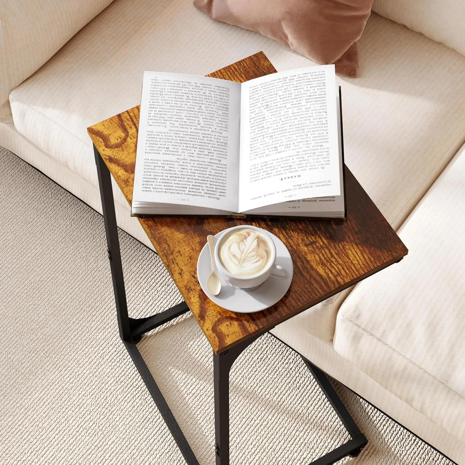 C Shaped End Table for Couch, Small Bedside Table, C Table for Sofa, Narrow Small Side Table for Living Room