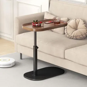 C Shaped Side Table Adjustable Height, 360°Swivel C Shaped End Table, Couch Side Tables That Slide Under, Small Coffee C Table End Table for Sofa/Bed/Bathtub, Rotating Elevate Tabletop (walnut)