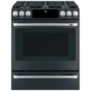 Cafe Dual Fuel Range, 30" Exterior Width, Self Clean, Convection, 6 Burners, 5.6 cu. ft. Capacity, Warming Drawer, 1 Ovens, Matte Black. (CC2S900P3M2D1/CC2S900P3MD1)