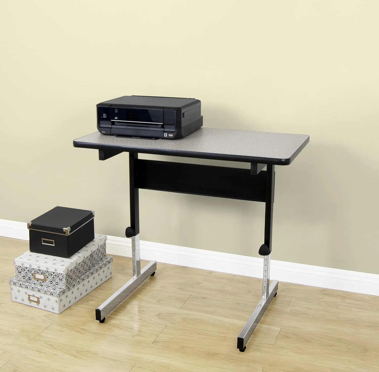 Calico Designs Adapta Desk - Height Adjustable Desk - 23"-33.5" - All-Purpose Standing Table for Home Office, Art, and More - Spatter Gray/Black