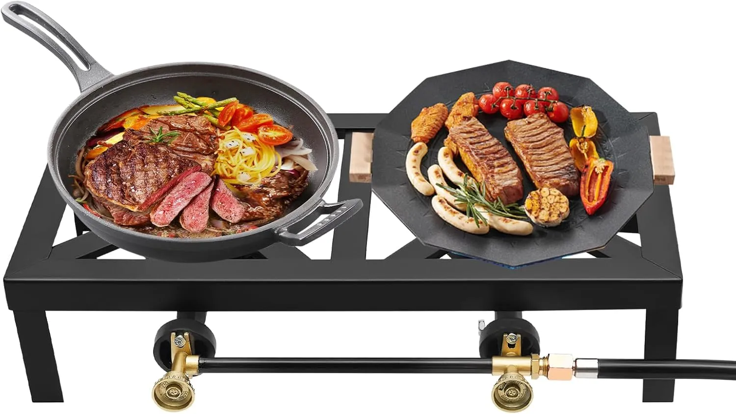 camp stove & gas stove Portable Outdoor Combo with Dual wok burner, Adjustable Flame Control, 2-Burner Design, Pie Iron Compatible for Backyard & Camping