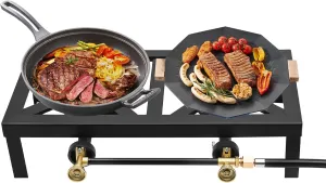 camp stove & gas stove Portable Outdoor Combo with Dual wok burner, Adjustable Flame Control, 2-Burner Design, Pie Iron Compatible for Backyard & Camping