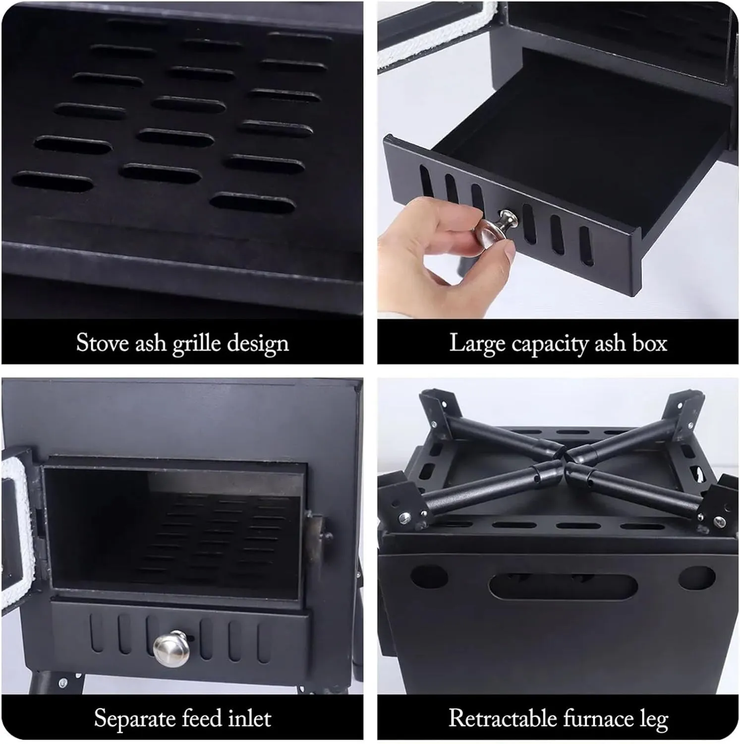 Camp Tent Wood Burning Stove Portable with Chimney Pipes, Stainless Steel Camping Stove, Heat Resistant Glass & Gloves for Outdoor
