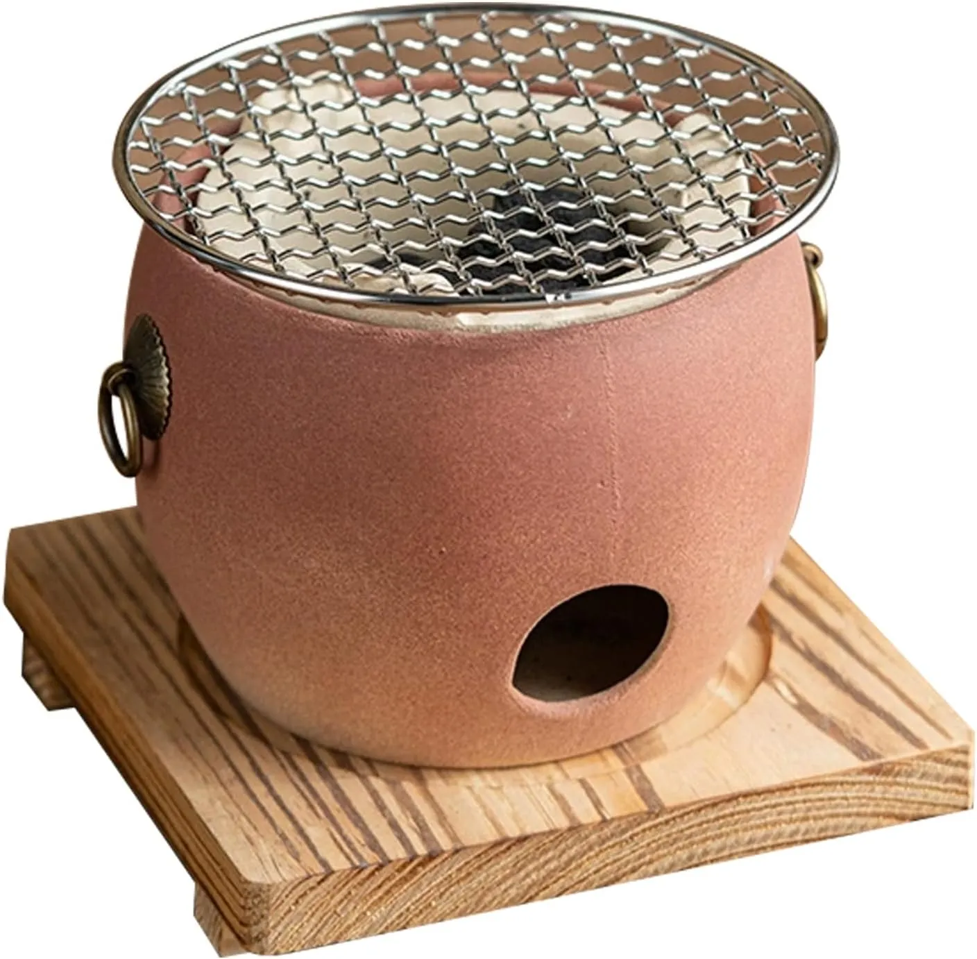 Camping Bbq Stove Red Clay Charcoal Tea Cooking Stove, Portable Charcoal Grill, Pottery Hibachi, Camping Clay Stove, Drum Shape, Separate Design, Suitable for Indoor and Outdoor Use