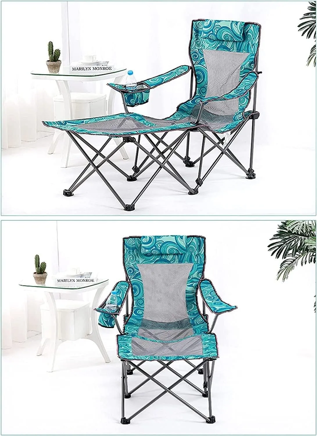 Camping Chair Portable Camping Chair with Footrest Mesh Backrest Folding Reclining Lunch Break Bed Sitting Lying Dual-Purpose Beach Seat Folding Chair (Color : C) (C One