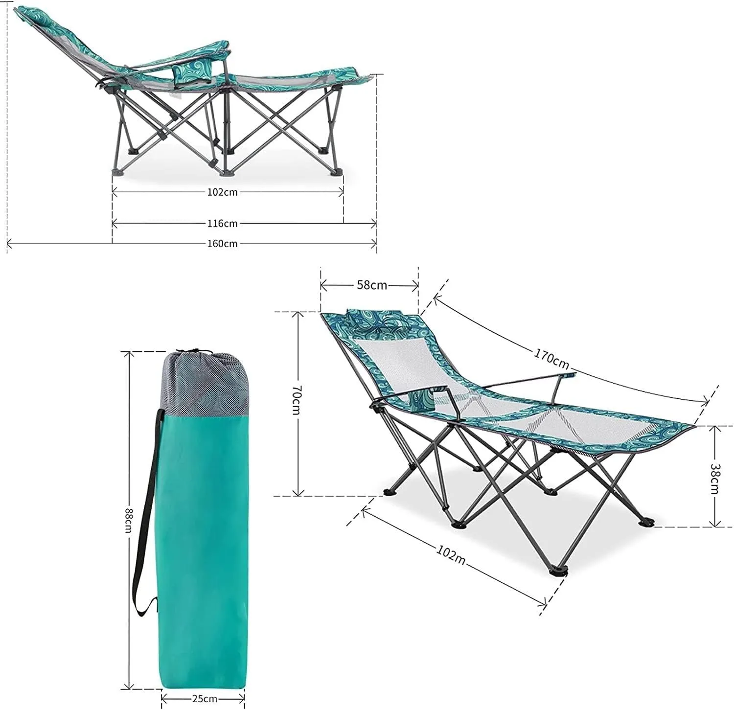 Camping Chair Portable Camping Chair with Footrest Mesh Backrest Folding Reclining Lunch Break Bed Sitting Lying Dual-Purpose Beach Seat Folding Chair (Color : C) (D One