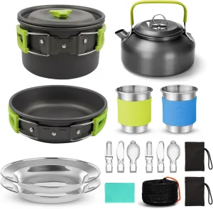 Camping Cookwa Set Outdoor Cooking Equipment for Camping Hiking and Picnics for 2 People All in One Compact Camp Cooking Set