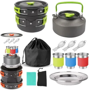 Camping Cookware Set Cooking Equipment for Camping Hiking and Picnics for 2-3 People All in One Compact Camp Cooking Set