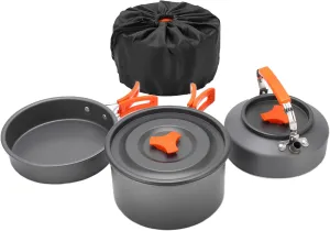 Camping Cookware Set Pot with Tableware Combination AntiSlip Non Stick Coating Easy to Clean Travel Portable Folding Cookware Set for 2 3 Persons Aluminum Alloy Orange 1.1L