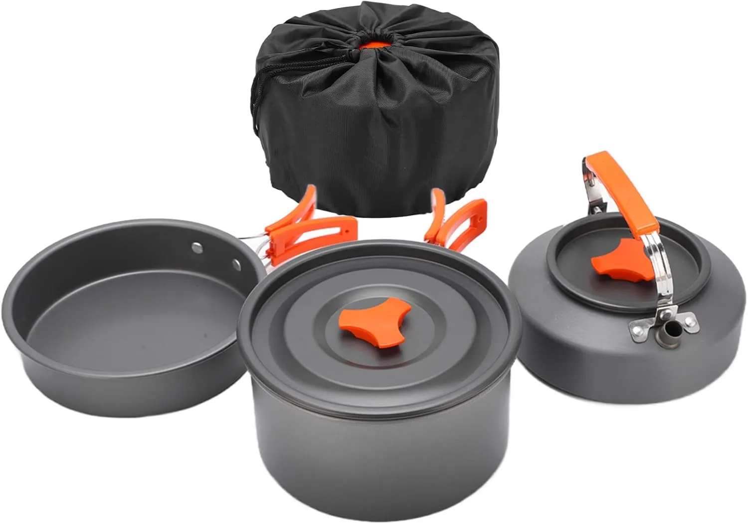 Camping Cookware Set Pot with Tableware Combination AntiSlip Non Stick Coating Easy to Clean Travel Portable Folding Cookware Set for 2 3 Persons Aluminum Alloy Orange 1.1L