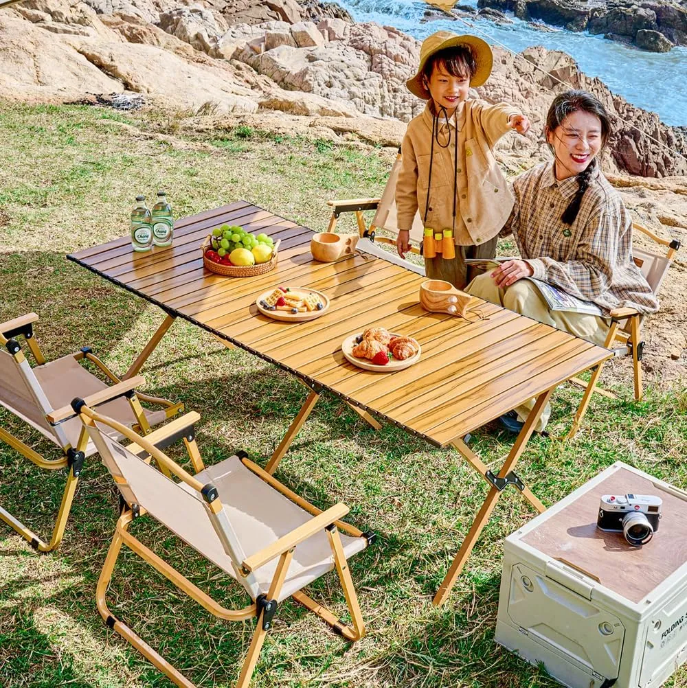 Camping Folding Chair and Table Set,Portable Picnic Table with Seats,for Outdoor Travel, Grill Beaches Party, Backyard BBQ 60 * 60 * 45cm Table