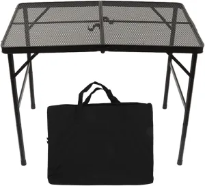 Camping Folding Table Multifunctional Aluminum Alloy Ultra Light Folding Grill Table with Mesh Desktop Height Adjustable Portable Grill Table with Storage Bag for Camping Picnic Beach BBQ