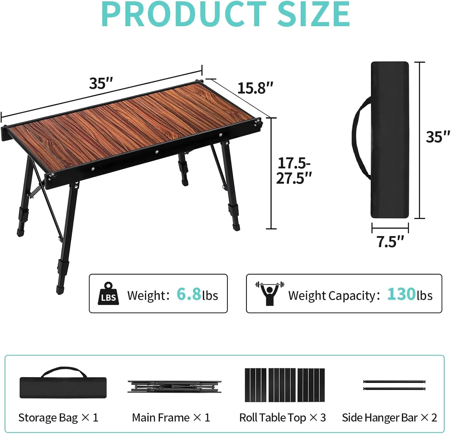 Camping IGT Folding Table, Portable for Outdoor Picnic, Ultralight with Carry Bag, Switchable Tabletop for Multi-Functional Use IGT Beach (Wood)