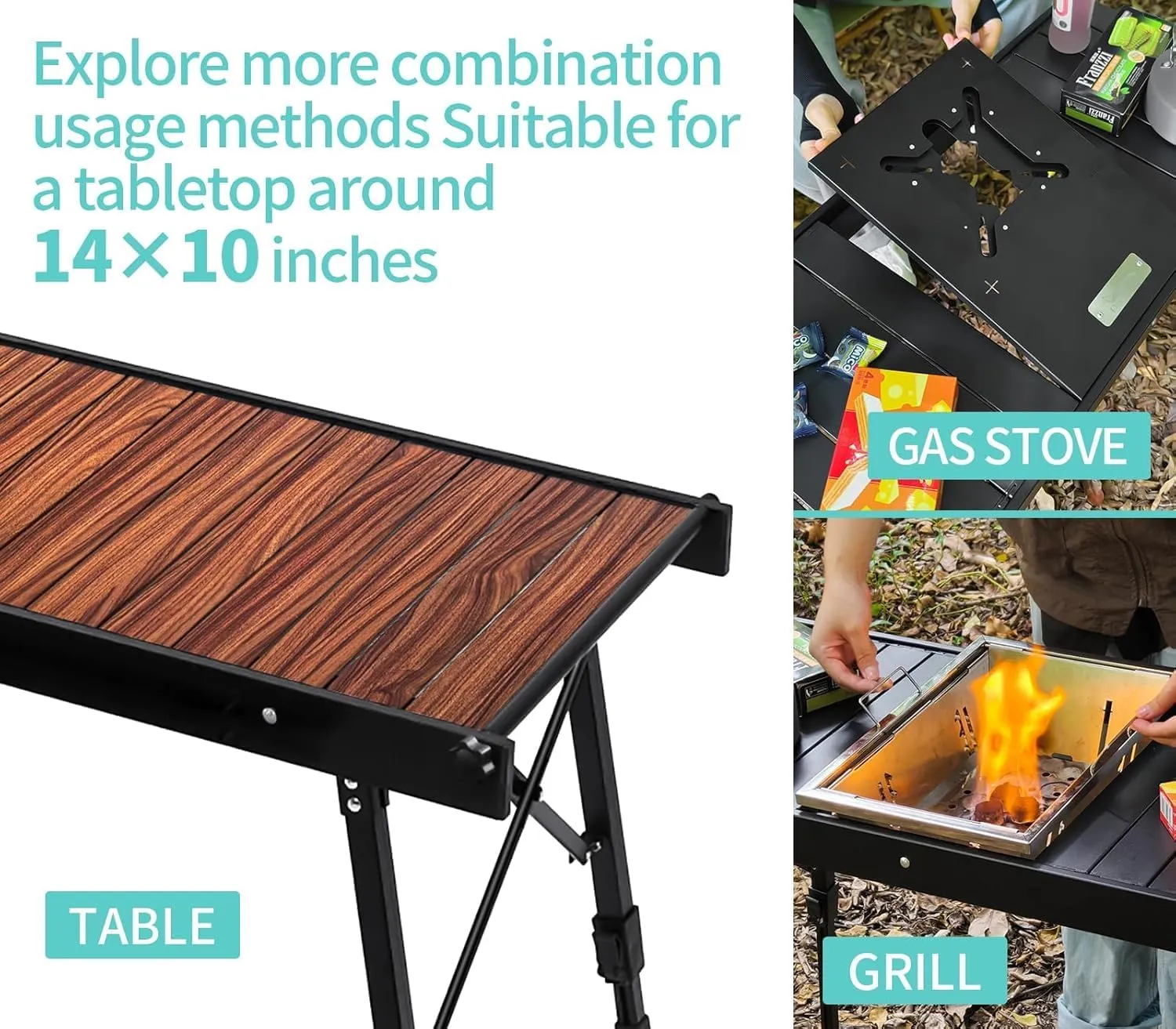 Camping IGT Folding Table, Portable for Outdoor Picnic, Ultralight with Carry Bag, Switchable Tabletop for Multi-Functional Use IGT Beach (Wood)