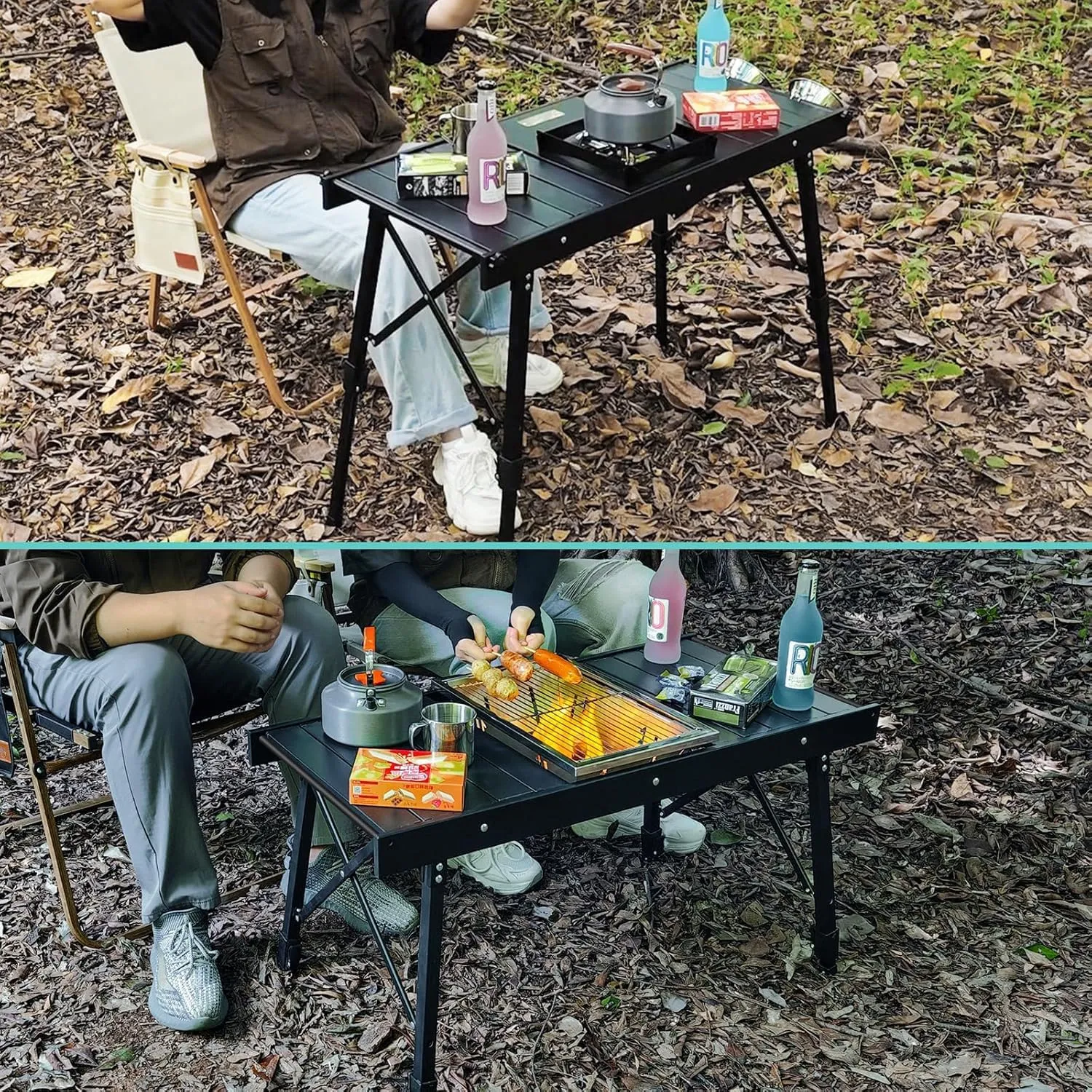 Camping IGT Folding Table, Portable for Outdoor Picnic, Ultralight with Carry Bag, Switchable Tabletop for Multi-Functional Use IGT Beach (Wood)
