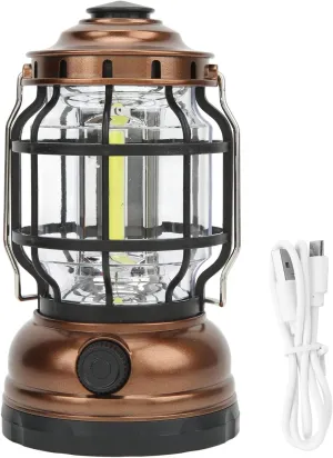 Camping Lantern, 18x10cm/7.1x3.9in Portable USB Charging Vintage Tent Lamp COB IPX4 Waterproof Tent Lamp Bulb with Handle for Outdoor Emergency Hiking Fishing (Brown)