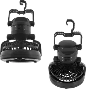 Camping Lantern with Fan Set - Set of 2 Weather-Resistant Camping Lights with 18 LED Bulbs and High and Low Fan Settings by Wakeman (Black)