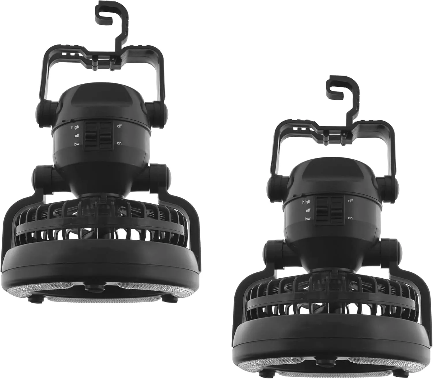 Camping Lantern with Fan Set - Set of 2 Weather-Resistant Camping Lights with 18 LED Bulbs and High and Low Fan Settings by Wakeman (Black)