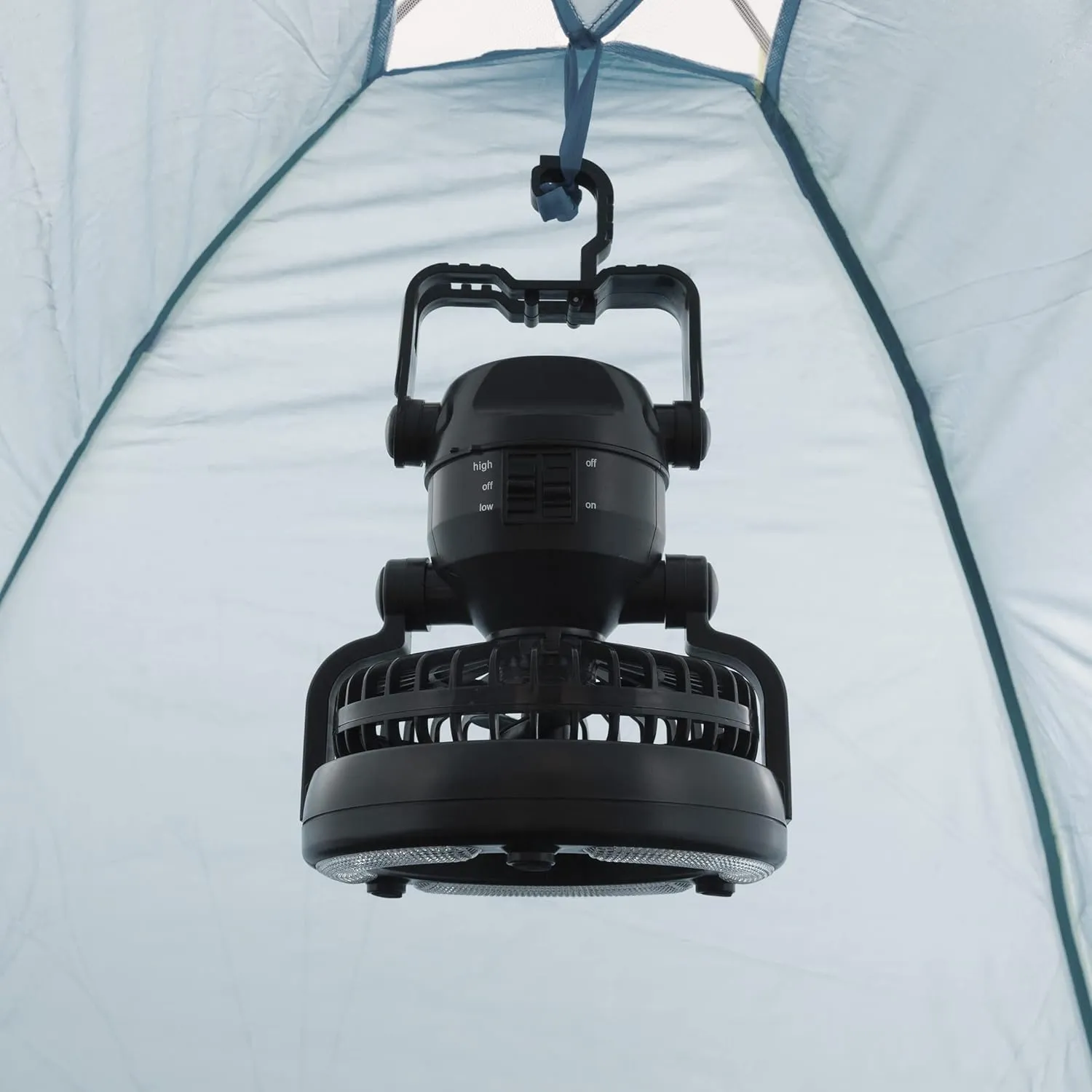Camping Lantern with Fan Set - Set of 2 Weather-Resistant Camping Lights with 18 LED Bulbs and High and Low Fan Settings by Wakeman (Black)