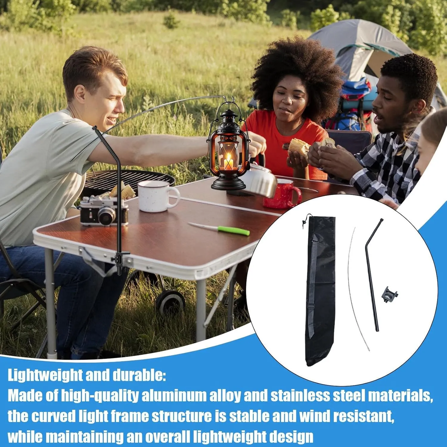 Camping Light Stand – Portable Camping Lantern Hanger | Folding Backpacking Light Stand, Adjustable Outdoor Table Lamp Holder, Lightweight Hanging Hook for Camping, Picnic, Beach, Indoor & Outdoor