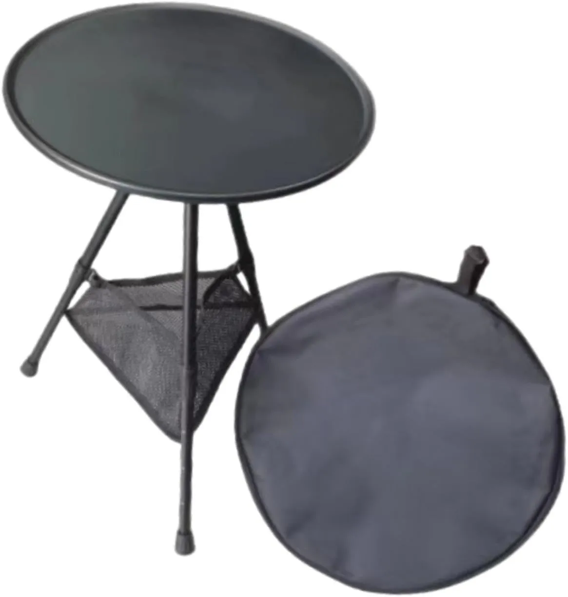 Camping Round Table Portable Three Legged Table Folding Stable Adjustable Multiuse with Storage Bag