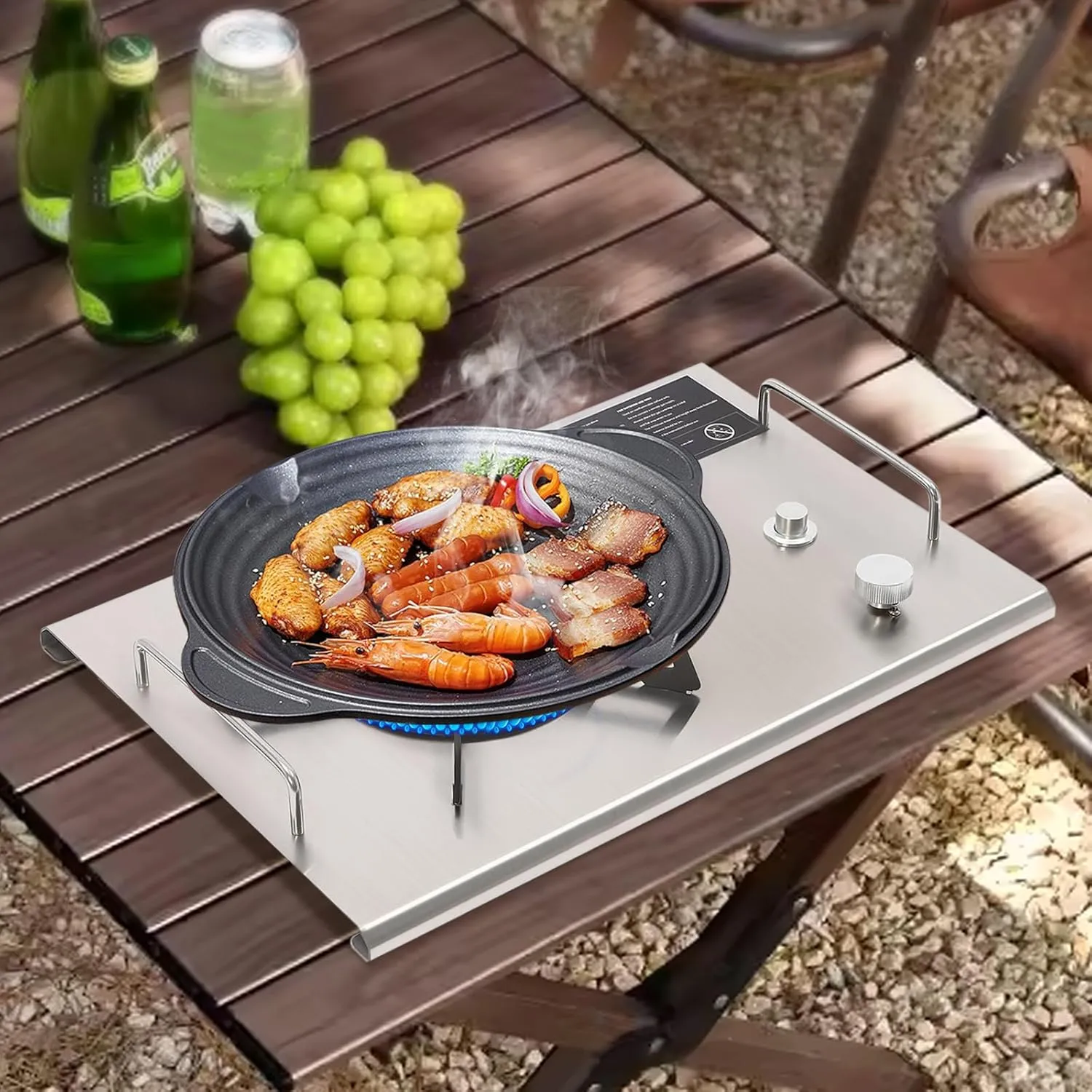 Camping Stove Folding Single-Burner Gas Stove,13,648 BTUs Countertop Stove Portable Gas Stove Outdoor Camping Cooking Stove with Handle for Outdoor Cooking Hiking Camping (Silver)