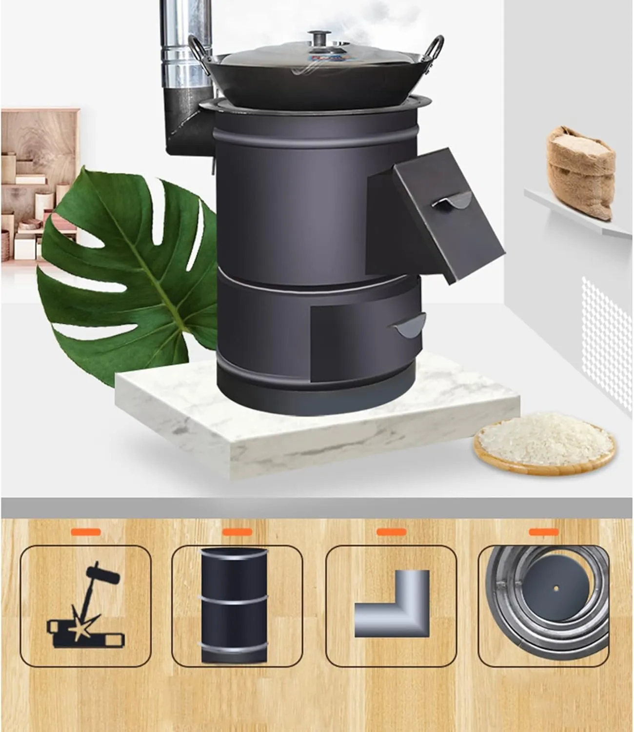 Camping Stove Outdoor Cookware Mess Kit Outdoor Folding Wood Stove Camping Pot Set Bowls Spoon Tableware Cooking Set
