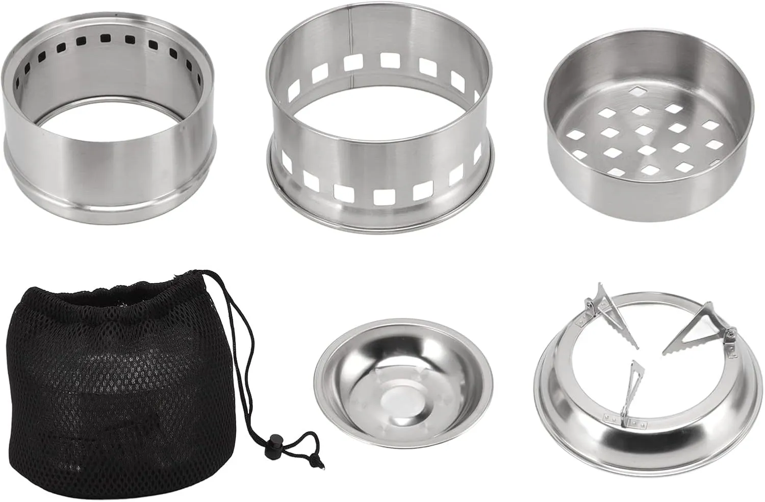 Camping Stove, Stainless Alcohol Stove, Alcohol Burner Steel Combustion Holes High Temperature Resistance Compact with Storage Bag for Hiking (Round)