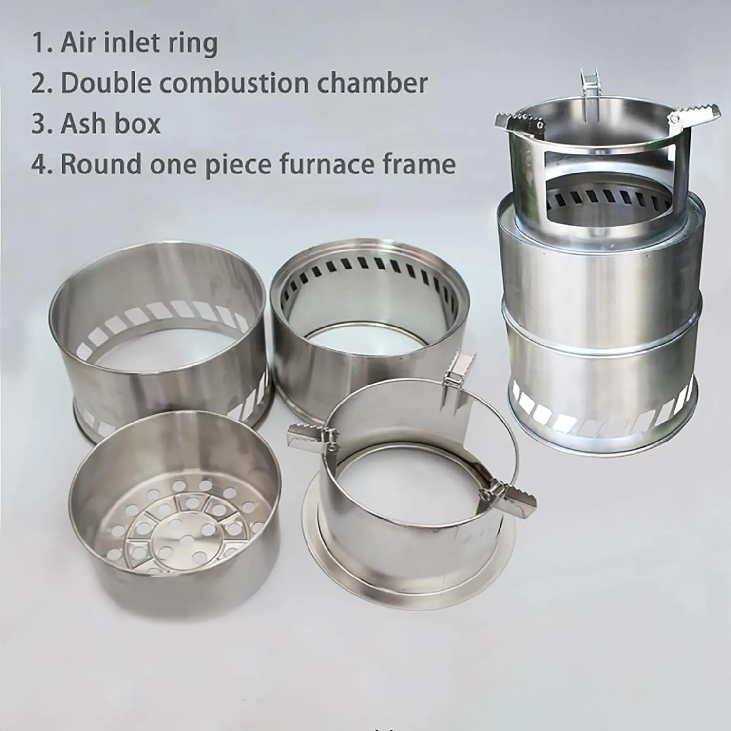 Camping Stove Wood Stove Backpacking Stove Windproof Portable Stainless Steel Wood Burning Stove for Outdoor Backpacking Hiking Traveling Picnic BBQ