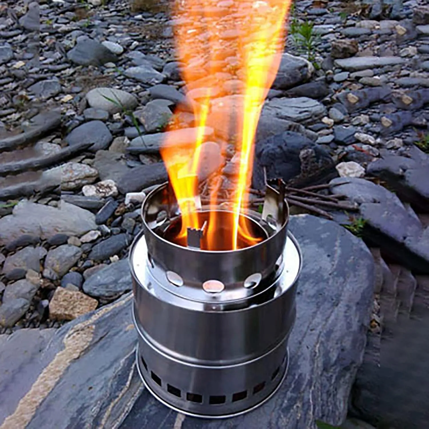 Camping Stove Wood Stove Backpacking Stove Windproof Portable Stainless Steel Wood Burning Stove for Outdoor Backpacking Hiking Traveling Picnic BBQ