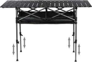 Camping Table Adjustable Height 19.7"-31.52" Folding Portable Outdoor Table with Large Storage Organizer and Carrying Bag Collapsible Picnic Table 47.24"(L) x 21.65"(W) Picnic Table Black