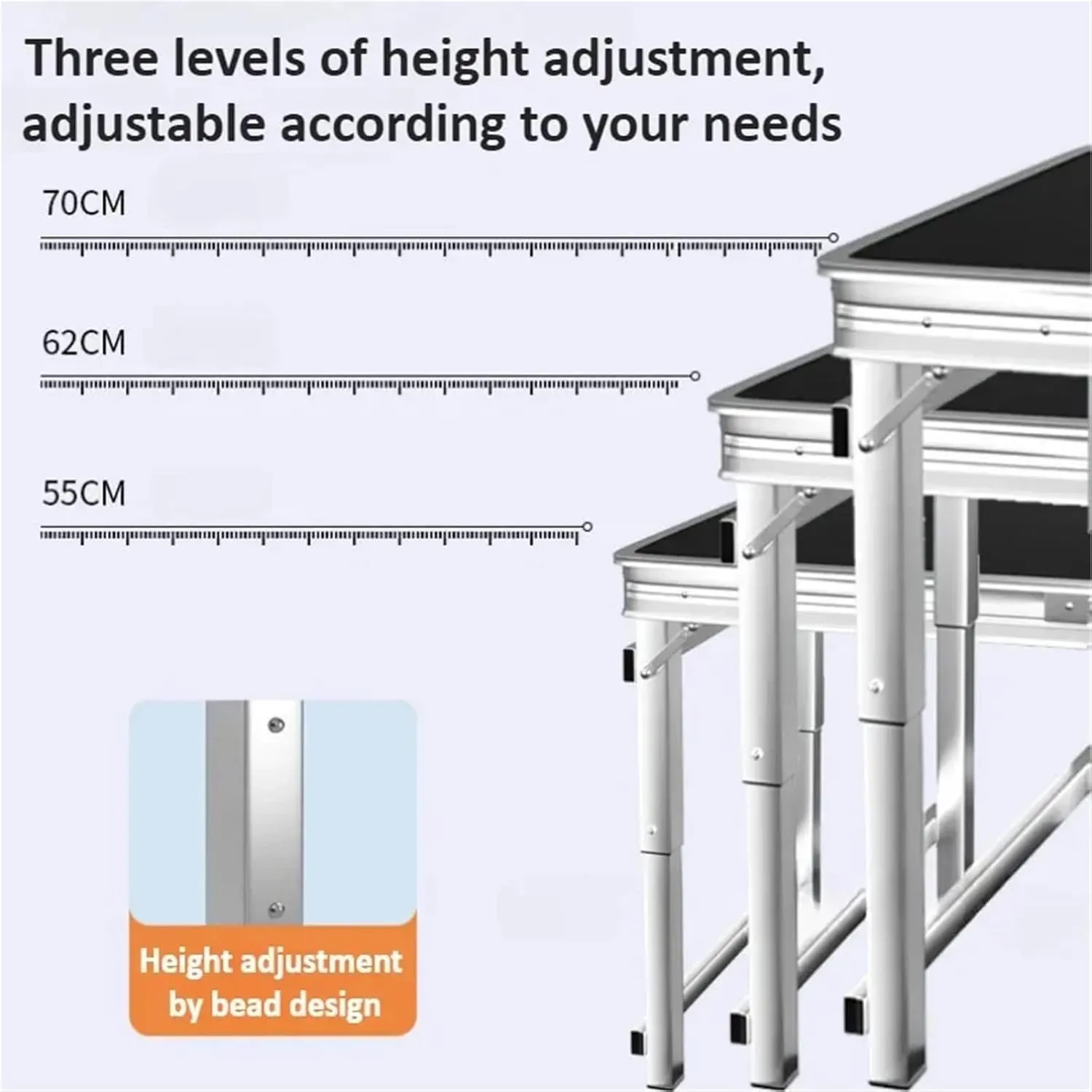 Camping Table Folding Camping Table - Lightweight, Portable, Height Adjustable Die-Cast Metal Design for BBQs Beach Picnic(BasicBlackWithChairs)