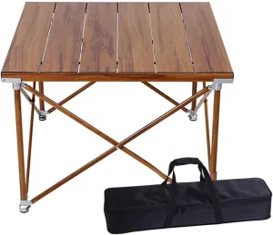 Camping Table Folding Portable Camp Aluminum Fold Up Lightweight Roll Up Table Adjustable Height with Carry Bag Indoor Outdoor for Camping, Picnic, Backyard, BBQ(A)