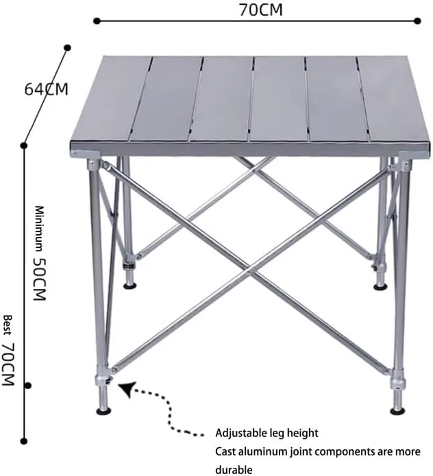 Camping Table Folding Portable Camp Aluminum Fold Up Lightweight Roll Up Table Adjustable Height with Carry Bag Indoor Outdoor for Camping, Picnic, Backyard, BBQ(A)