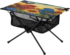 Camping Table Lightweight Portable Folding Table with Mesh Storage Net Butterfly Flower Bird Sunflower Ideal for Camping Hiking Beach Picnic Travel Backyard