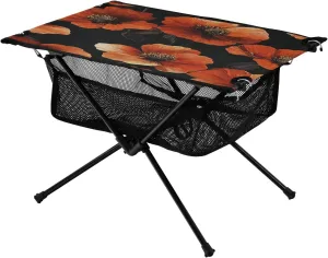 Camping Table Lightweight Portable Folding Table with Mesh Storage Net Poppy Flower Watercolor Ideal for Camping Hiking Beach Picnic Travel Backyard