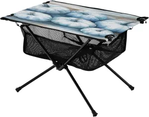 Camping Table Lightweight Portable Folding Table with Mesh Storage Net Wood Grain Pumpkin Ideal for Camping Hiking Beach Picnic Travel Backyard