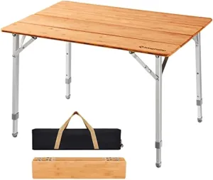 Camping Table Lightweight Stable Folding Camping Table Bamboo Outdoor Folding Tables Adjustable Height Portable Picnic Beach Picnic