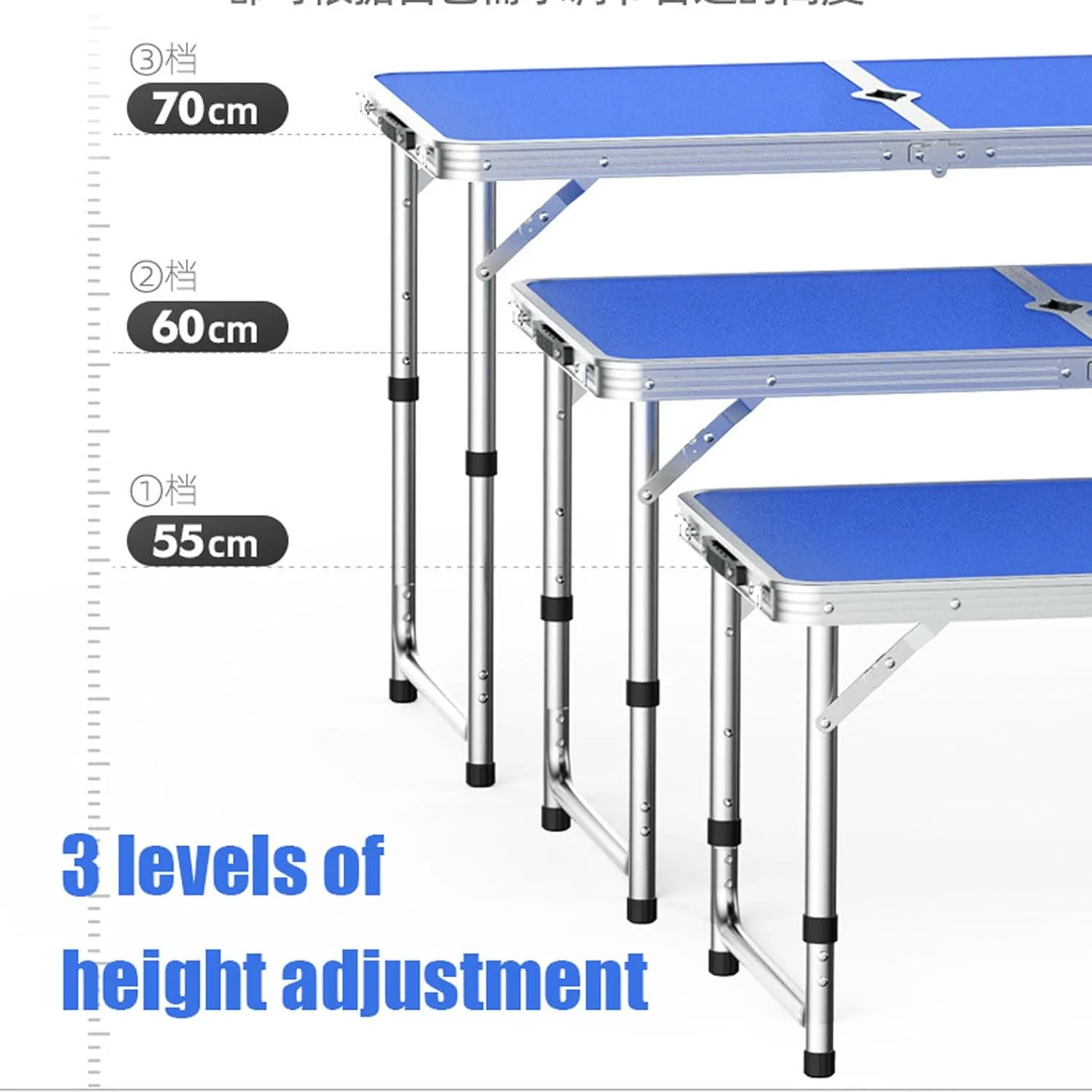 Camping Table Set with 2 Stools, Adjustable Height Foldable Picnic Table Portable Folding Aluminum airs Stools for Kiten Outdoor Garden BBQ