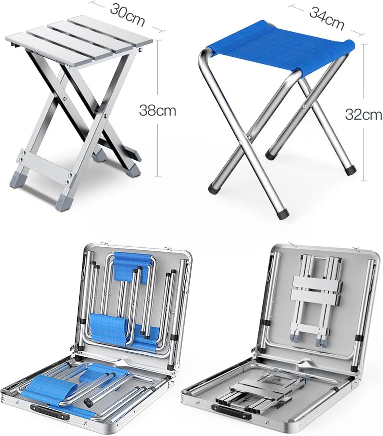 Camping Table Set with 2 Stools, Adjustable Height Foldable Picnic Table Portable Folding Aluminum airs Stools for Kiten Outdoor Garden BBQ