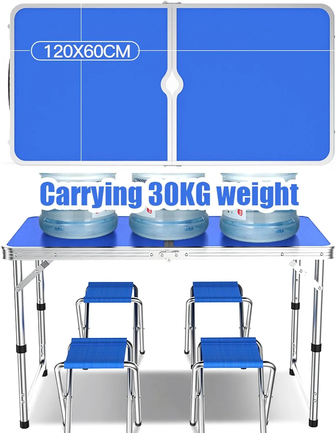 Camping Table Set with 2 Stools, Adjustable Height Foldable Picnic Table Portable Folding Aluminum airs Stools for Kiten Outdoor Garden BBQ
