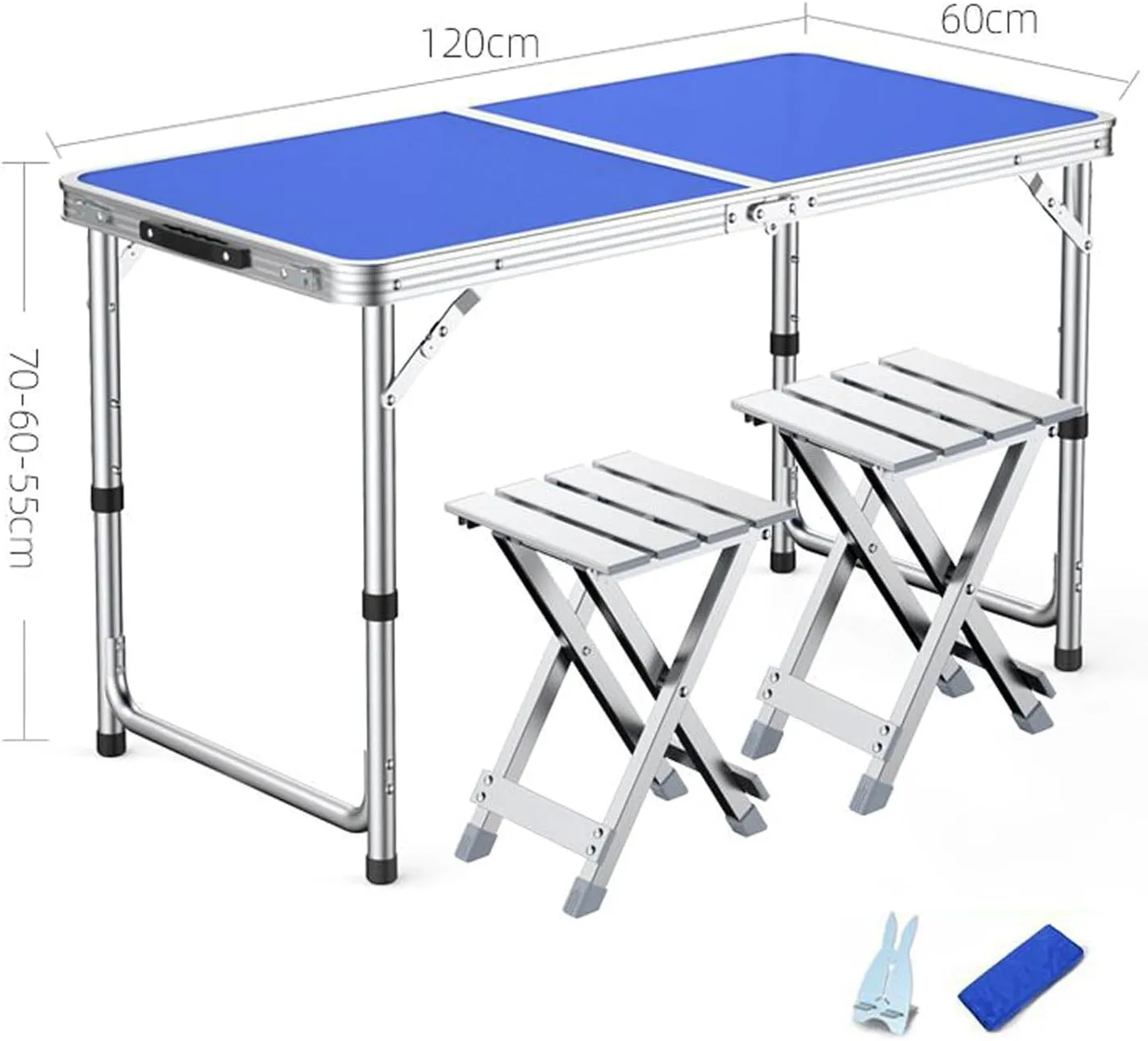 Camping Table Set with 2 Stools, Adjustable Height Foldable Picnic Table Portable Folding Aluminum airs Stools for Kiten Outdoor Garden BBQ